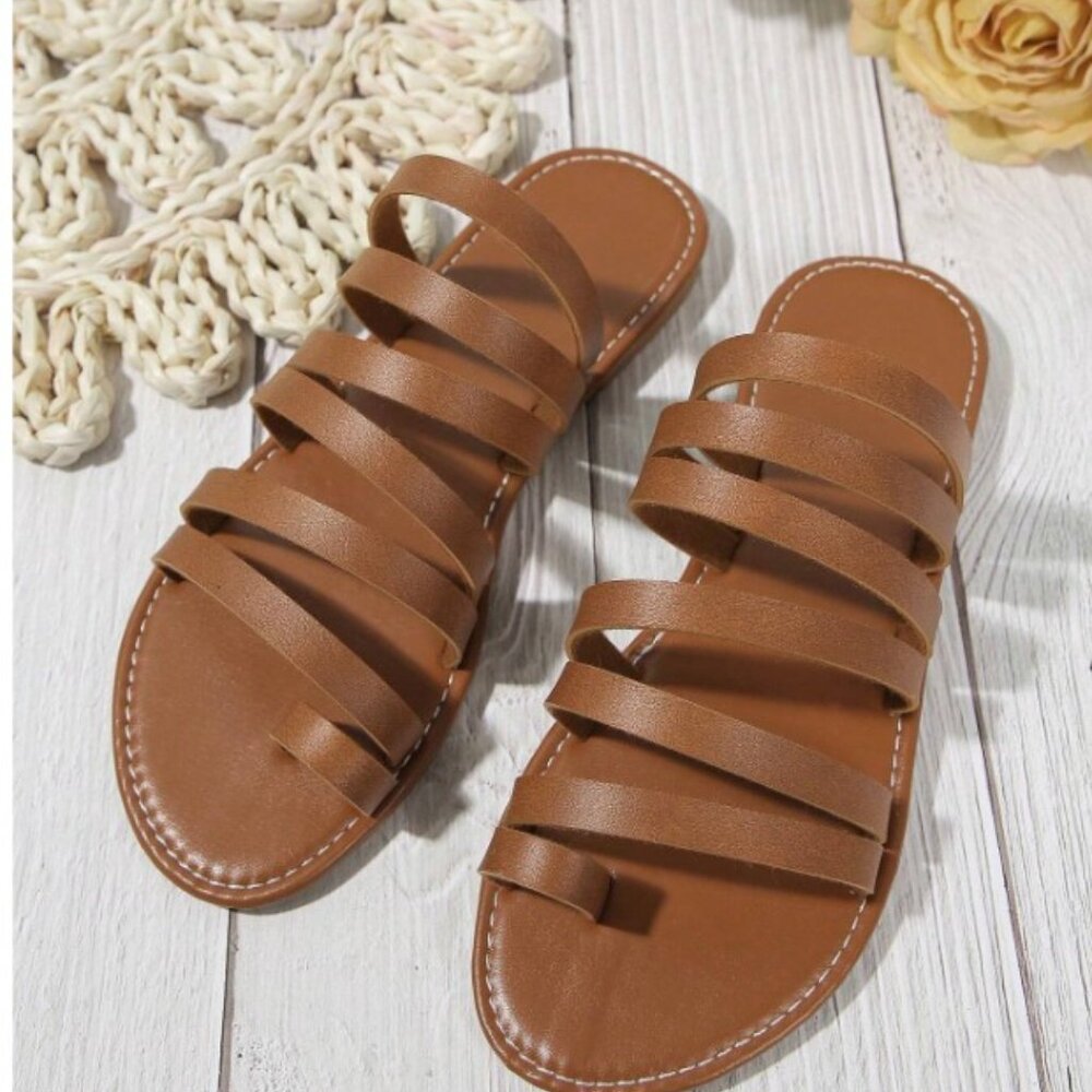 Women's Flat Slip-On Slides, Toe-Ring Woven Strap Sandal - great for the beach!